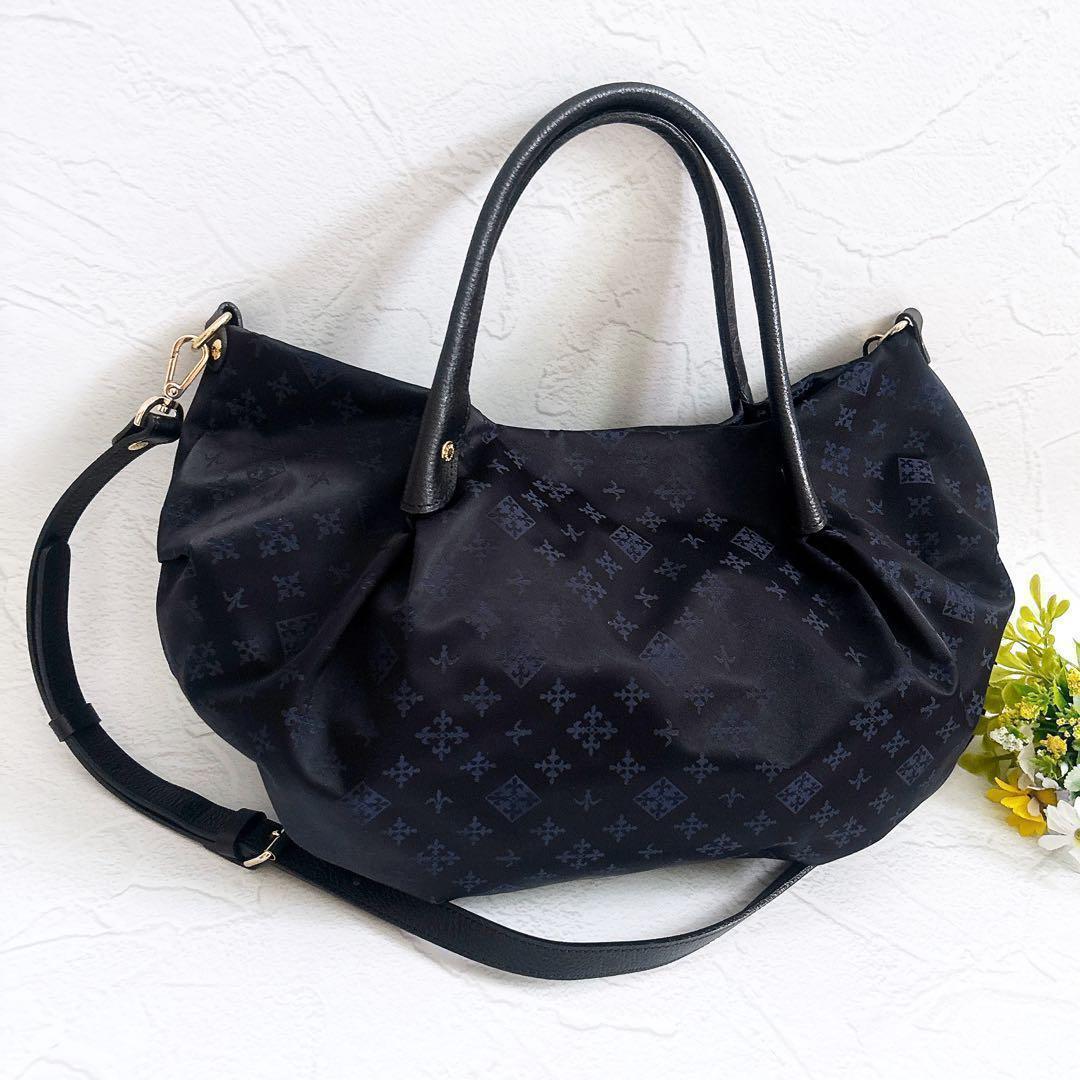 《美品》russet モノグラム ハーフムーン 2wayバッグ ブラックネイビー