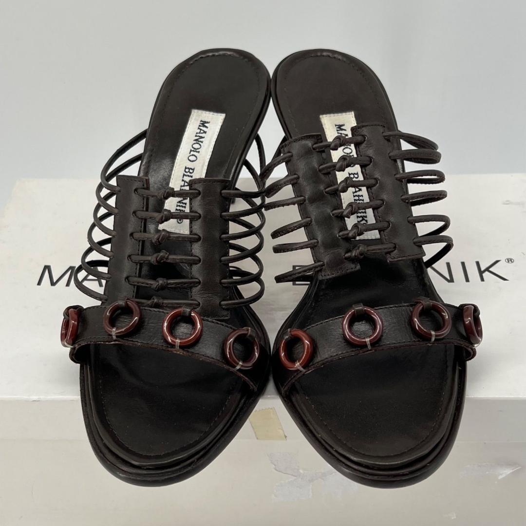 MANOLO BLAHNIK ビジュー付き黒サンダル 36