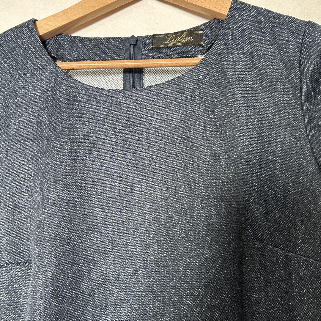 レリアン leilian レディース　半袖ワンピース　9号　M 夏　デニム風 レリアン leilian レディース 半袖ワンピース 9号 M 夏 デニム風