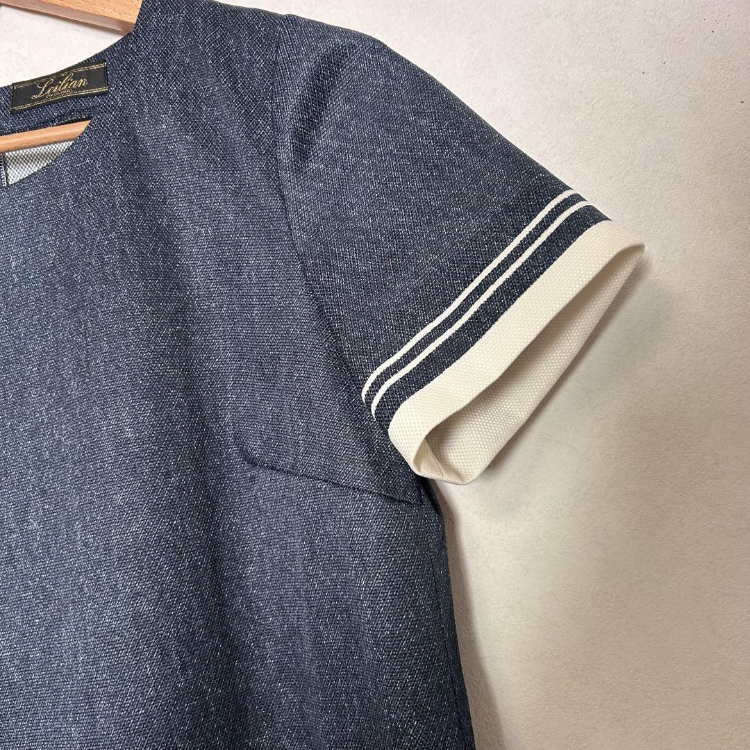 レリアン leilian レディース　半袖ワンピース　9号　M 夏　デニム風 レリアン leilian レディース 半袖ワンピース 9号 M 夏 デニム風