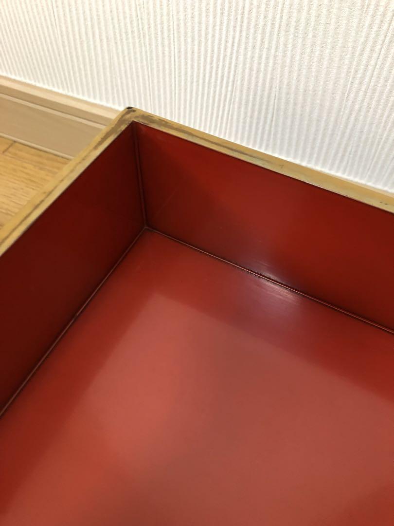 重箱　四段　家紋　丸に九枚笹？ 木製 漆器 黒