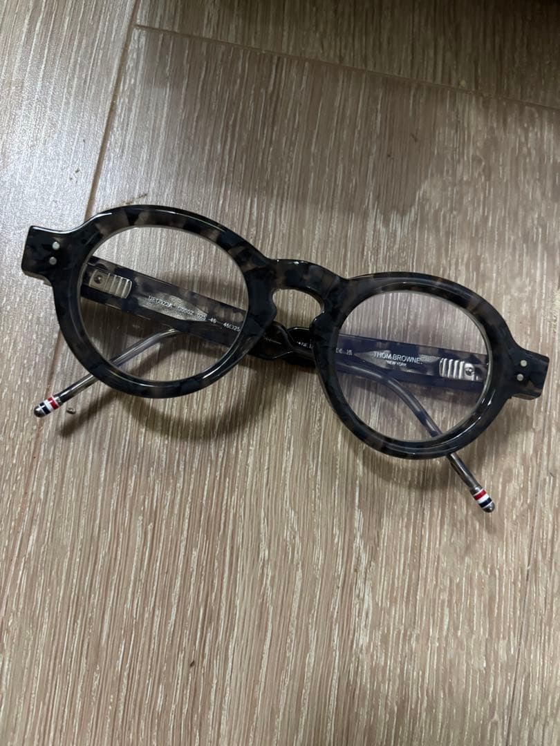 【未使用】THOM BROWNE ラウンドメガネ ブラック/グレー