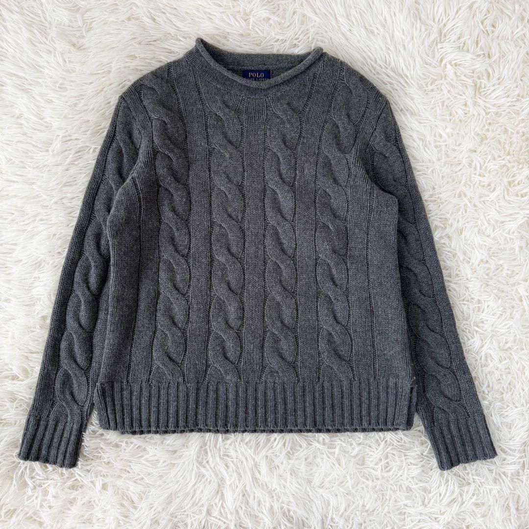 ラルフローレン　ワンポイント刺繍ロゴ クルーネック ケーブルニット カシミヤ ケーブルニット ウールカシミヤ セーター （ニット・セーター