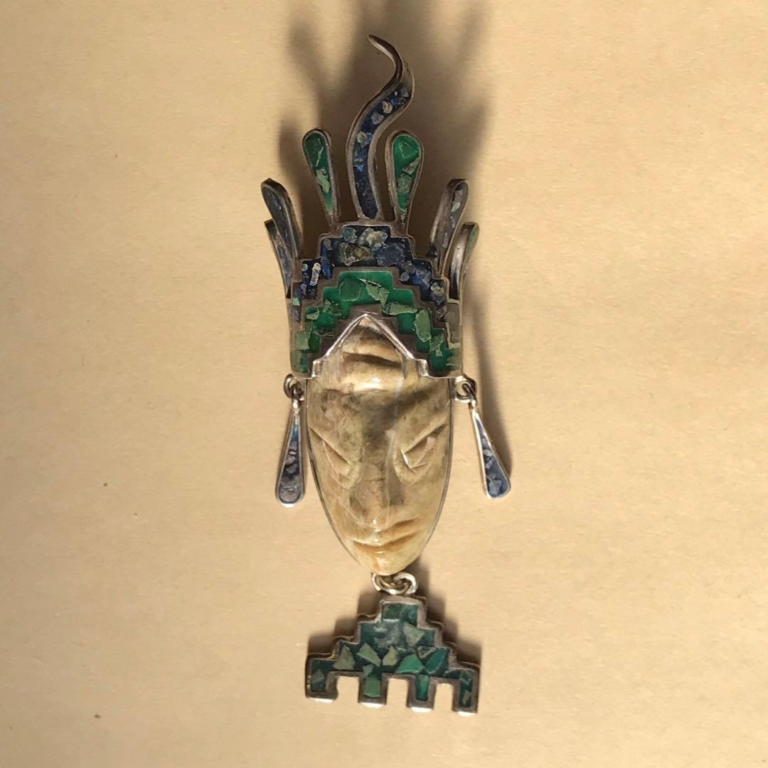 メキシコ フェイス マスク ブローチ 925 シルバー Mexico vtg メキシコ フェイス マスク ブローチ 925 シルバー Mexico vtg