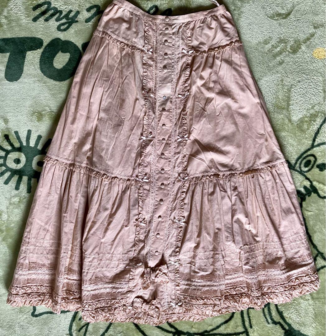 ピンク フリル付き ロングスカート・ピンクハウス