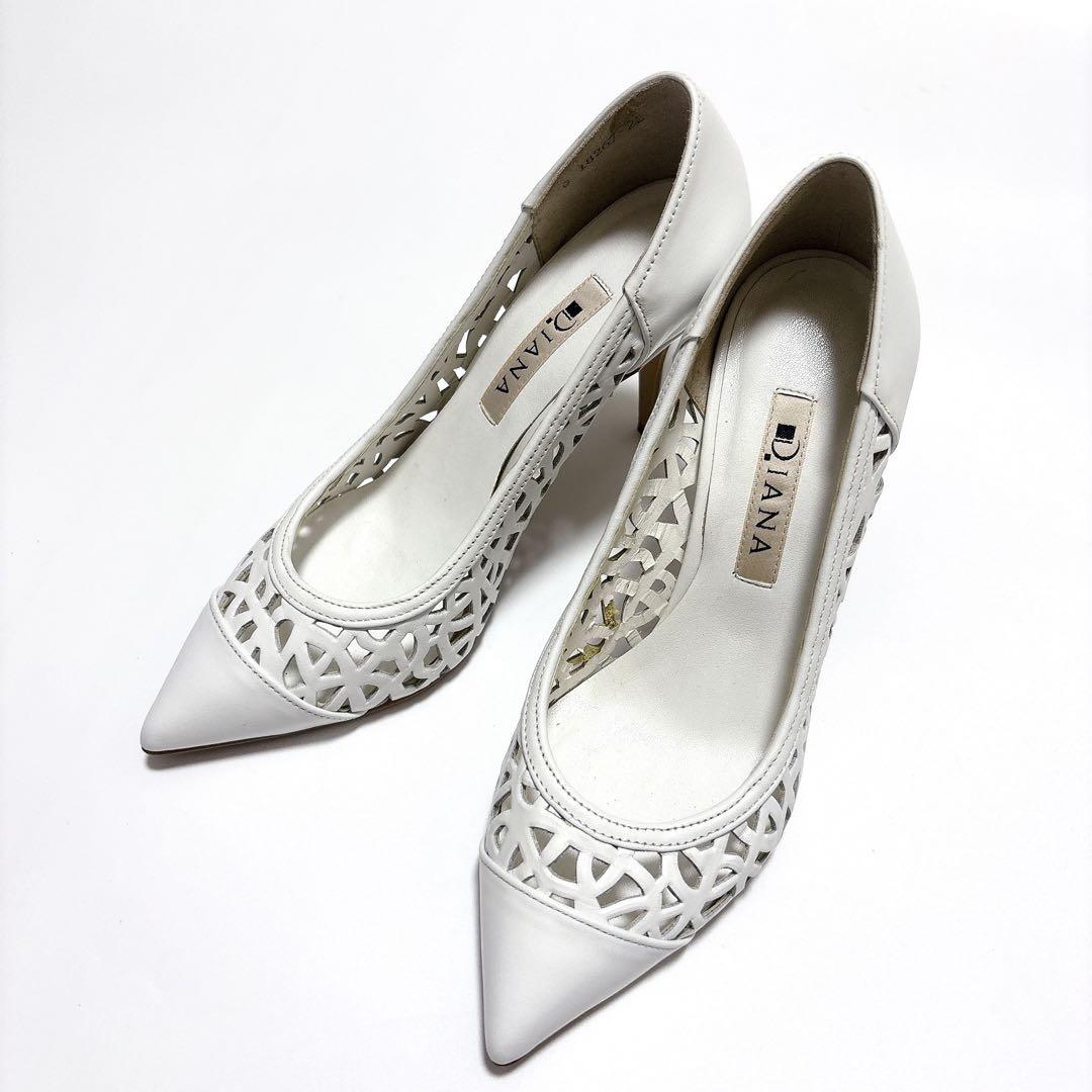 DIANA ダイアナ カットワーク ホワイト パンプス 22cm 白 レザー