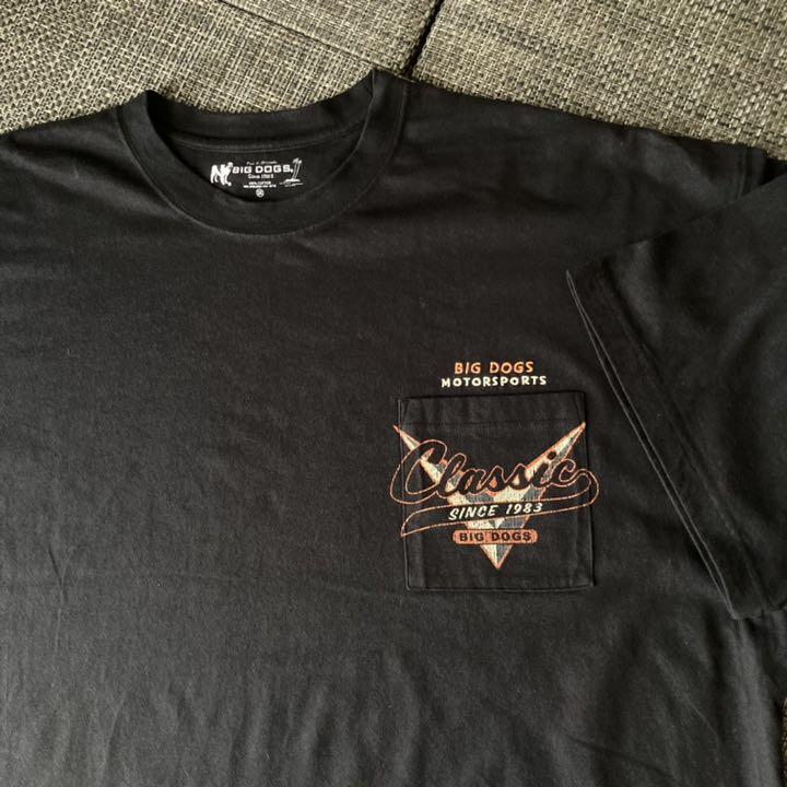 税込】 バイカー肉厚プリントTシャツUSA古着ポケT刺繍ロゴ厚手 黒y2k T