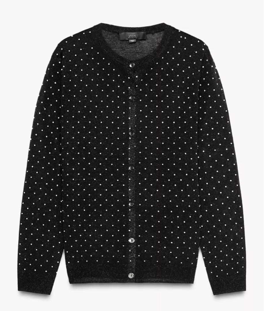 低価格 2025SS ZARA ファインニット ドット柄ジャケット S カーディガン トップス
