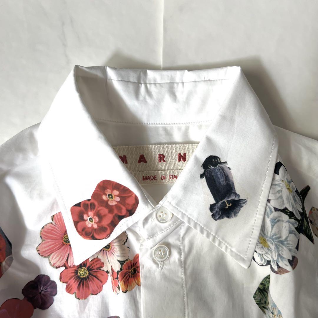 MARNI マルニ 2024年製 長袖 シャツワンピース 花柄 白 リボン 36 MARNI マルニ 2024年製 長袖 シャツワンピース 花柄 白 リボン