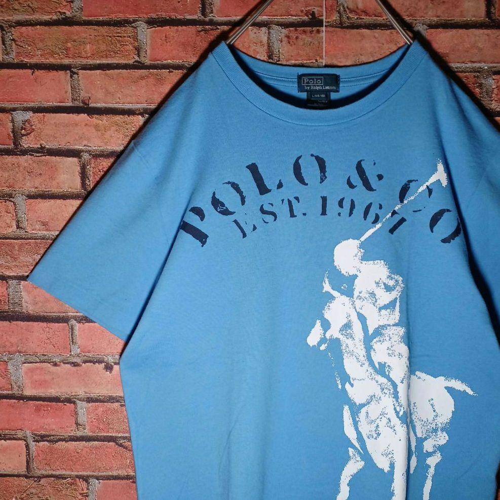 ポロラルフローレン Ｔシャツ ビッグポニー ロゴプリント 青 ブルー L