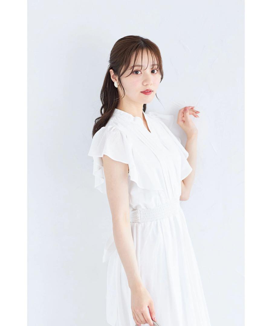 りぼん付きスキッパー裾パネルレースコットンワンピース　新品