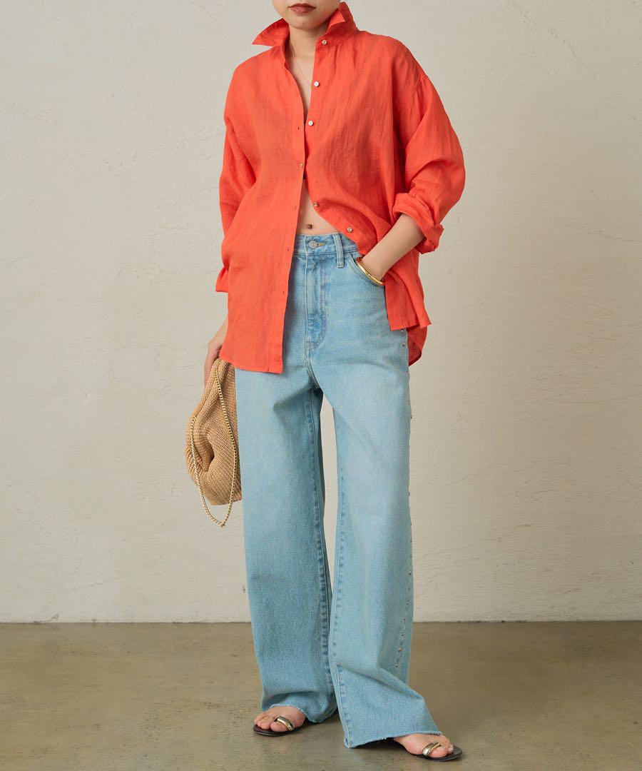 新品　Loungedress リネンバックタイシャツ　ラウンジドレス　オレンジ