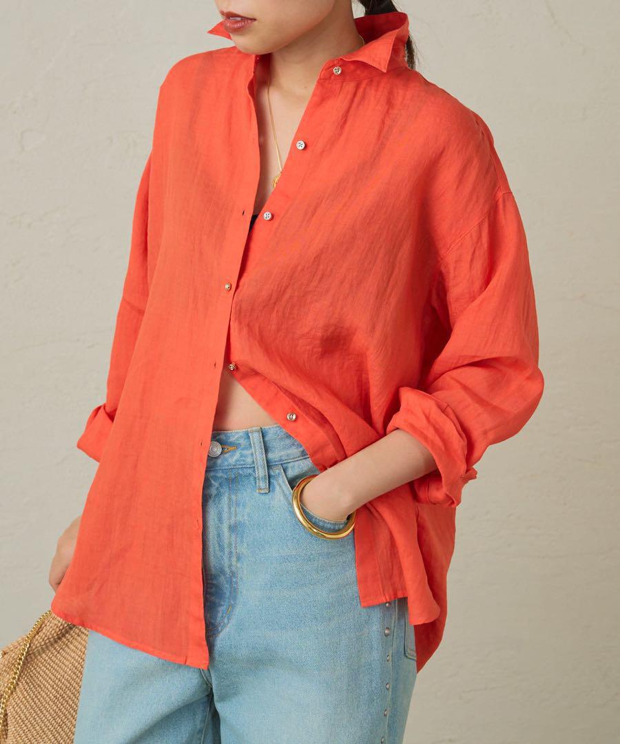 新品　Loungedress リネンバックタイシャツ　ラウンジドレス　オレンジ