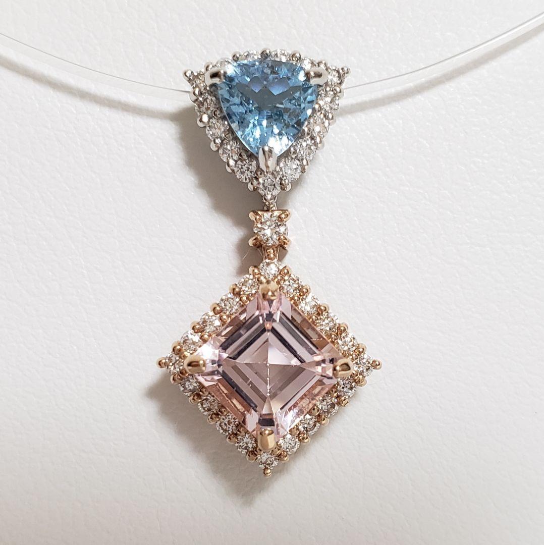 レア PTアクアマリン＆K18PGモルガナイト ペンダントトップ 新品