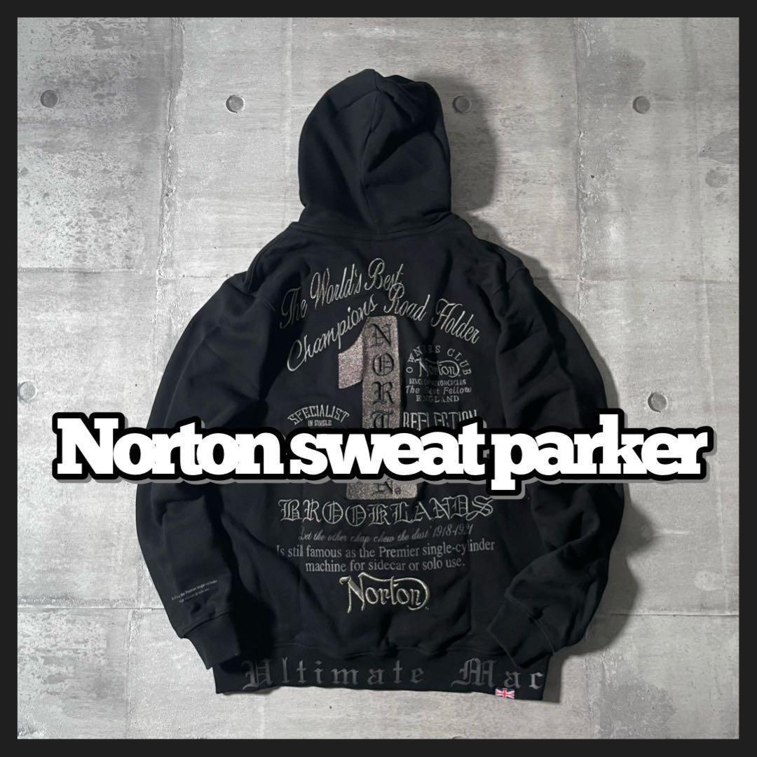 Norton スウェット パーカー フーディー 豪華刺繍 バッグロゴ バイカー