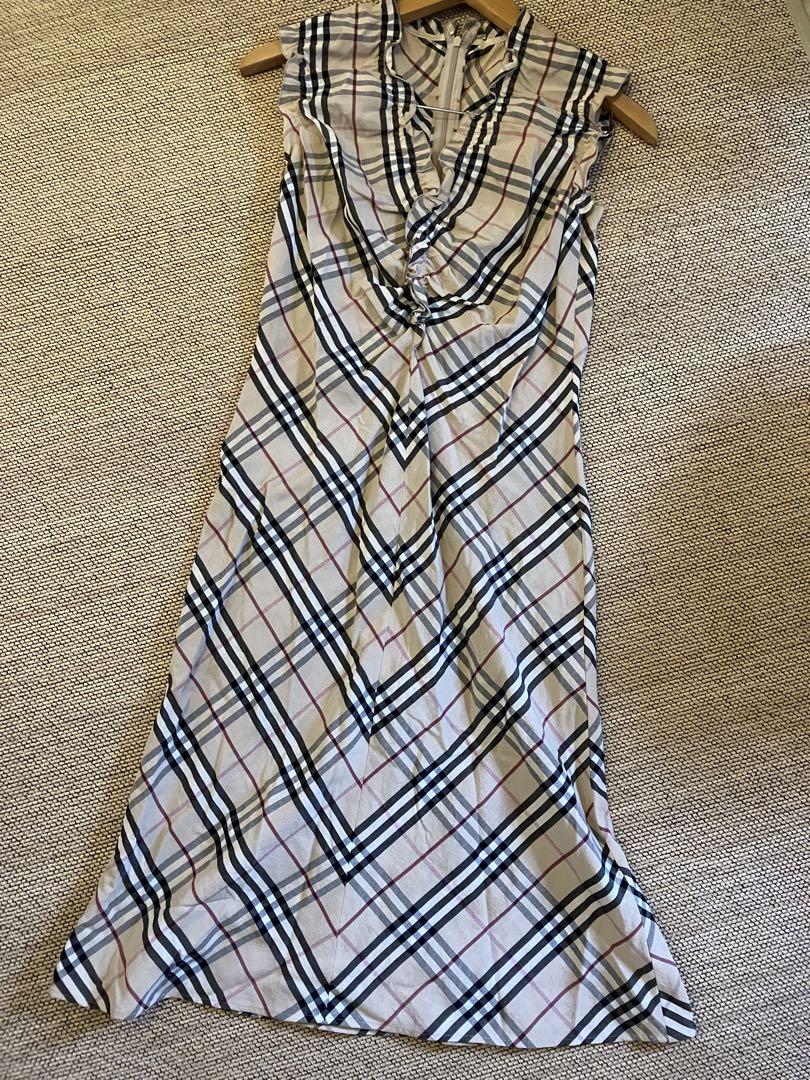 BURBERRY LONDON フリルワンピース ノースリーブ リネン混