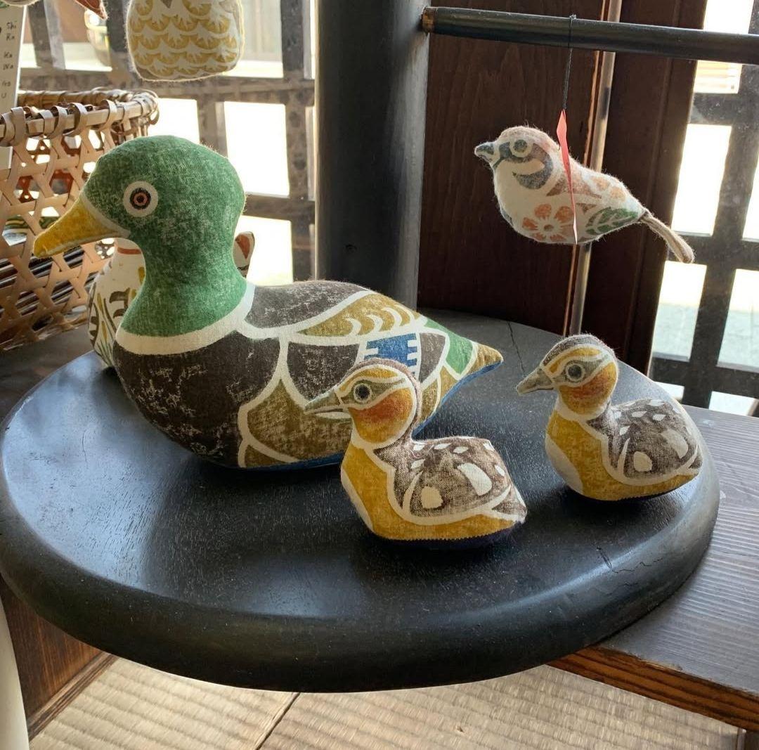 民芸品 木版手染めぬいぐるみ カモ親子 2点セット 真工藝