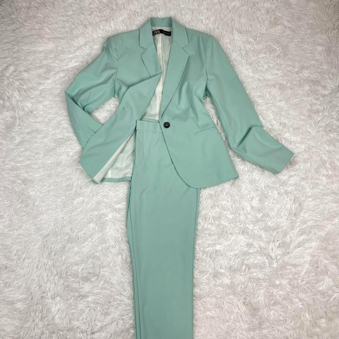 未使用級✨希少カラー✨ザラ✨シングルセットアップスーツ✨XL40✨ターコイズ✨緑