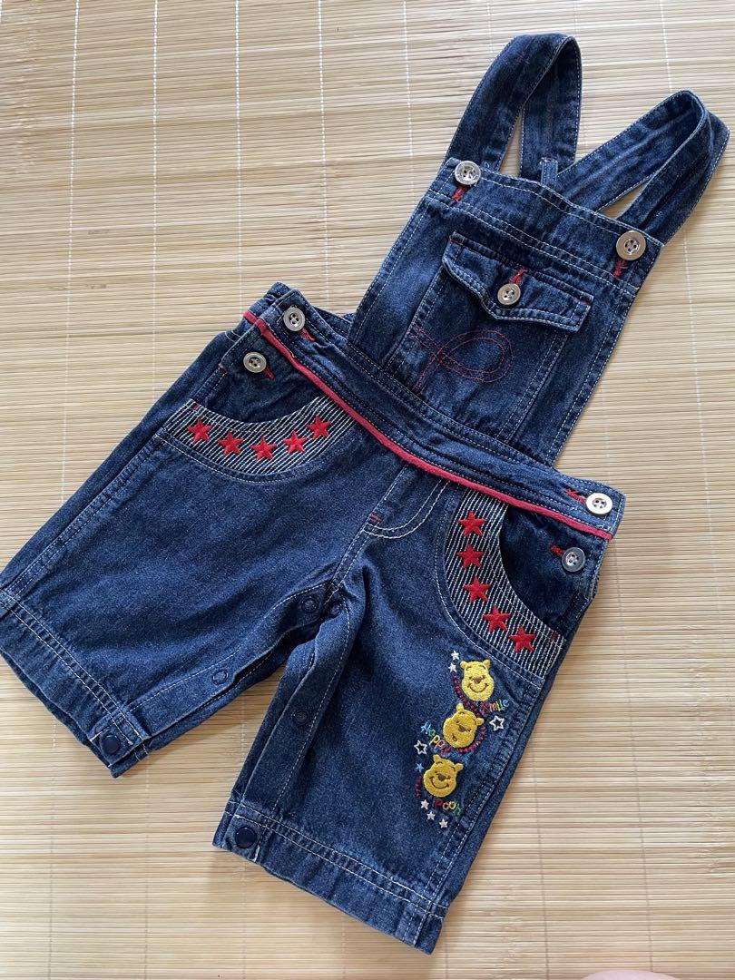 プーさん刺繍 デニムショートオーバーオール90㎝ - メルカリ