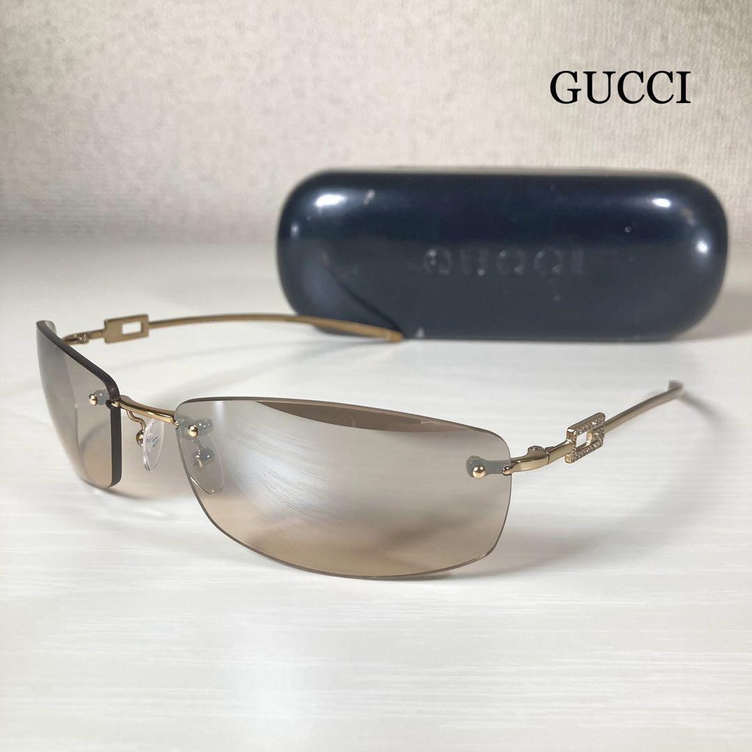 GUCCIサングラスブラウン リムレス ラインストーンケース付 小物
