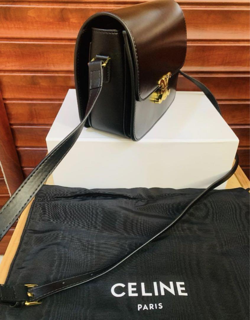 CELINE☆ティーンニノ シャイニーカーフスキンブラック ティーン トリオンフ バッグ / シャイニーカーフスキン - ペール