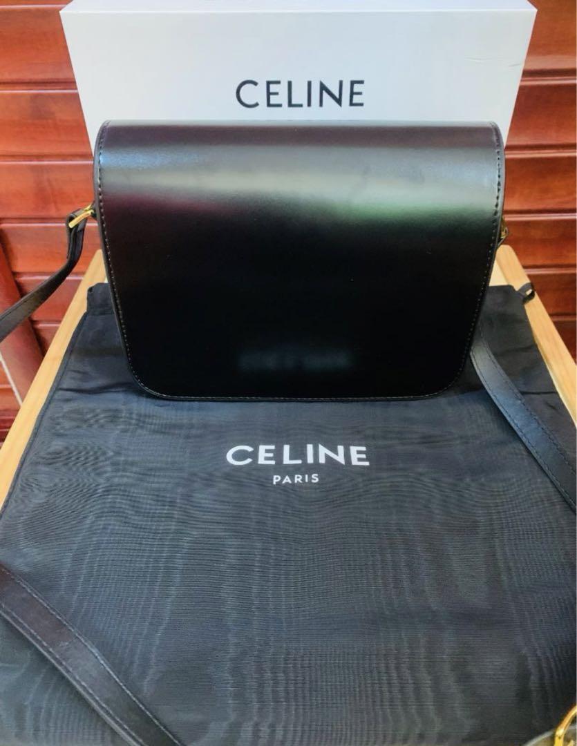 CELINE☆ティーンニノ シャイニーカーフスキンブラック ティーン トリオンフ バッグ / シャイニーカーフスキン - ペール