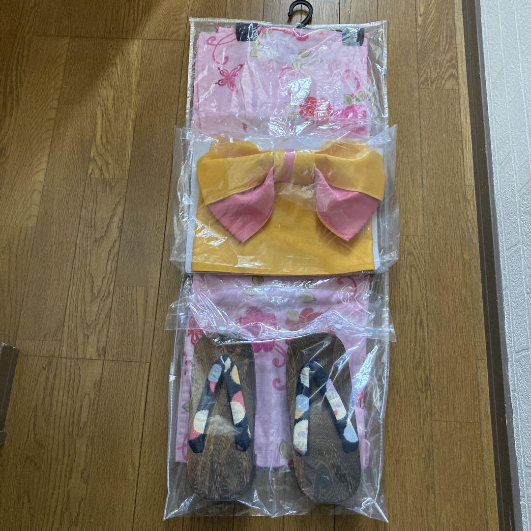 【新品 未使用】Girl's Girl 浴衣 160 作り帯 下駄 3点セット