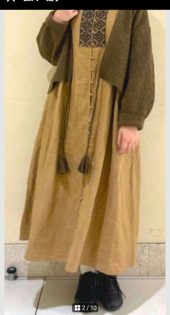 TSUHARU リネンクロスステッチ刺繍ワンピース TSUHARU リネンクロスステッチ刺繍ワンピース