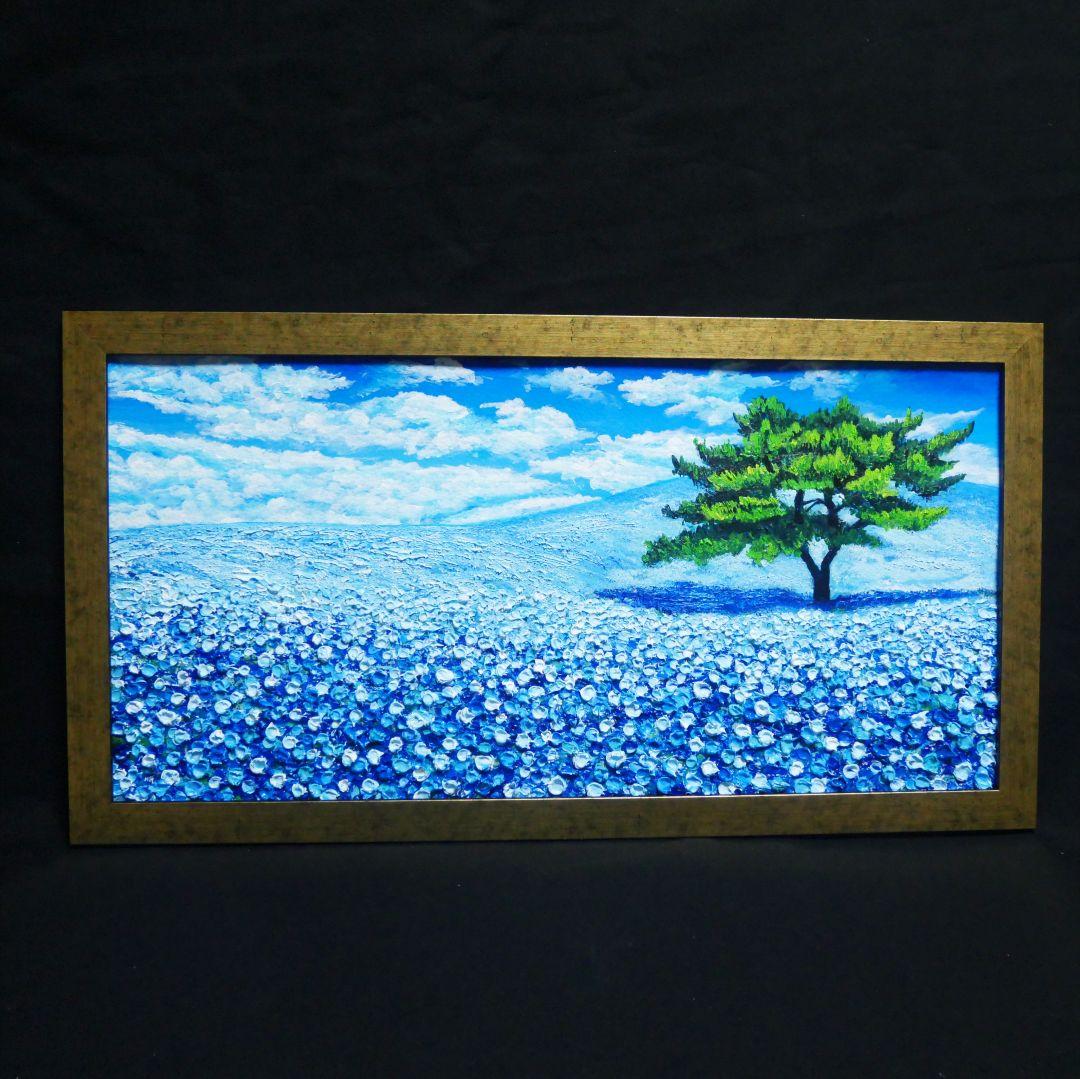 油絵 油彩 油彩画 絵 絵画【青いネモフィラの丘】 油絵 油彩 油彩画 絵 絵画【青いネモフィラの丘 】 | HIROSHI1990