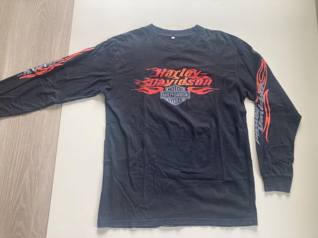Harley Davidson 長袖シャツ 黒 フレイムデザイン Lサイズ