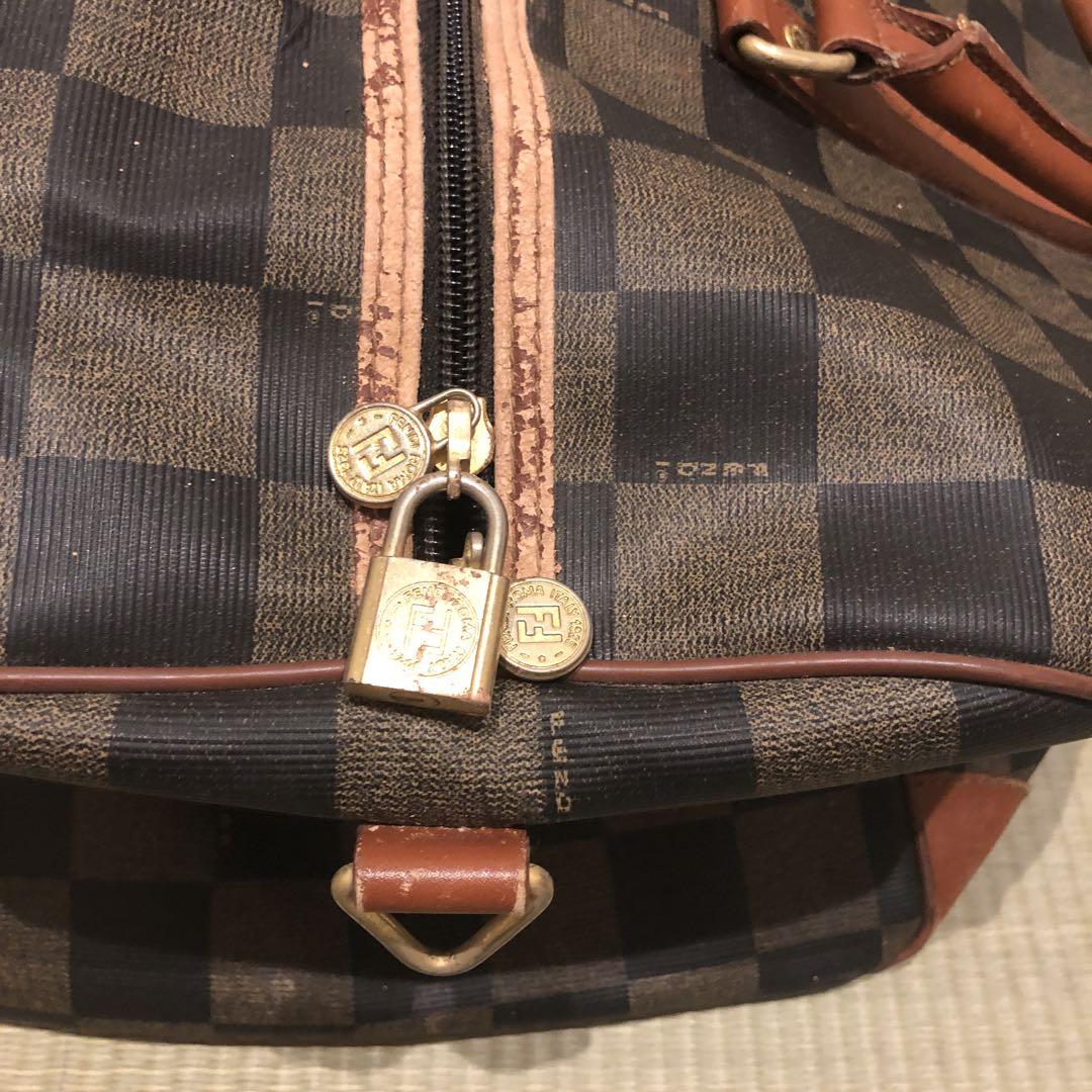 tomFENDI ボストン　ペカン柄 ブロックチェック レザー　ビンテージ tom様専用FENDI ボストン ペカン柄 ブロックチェック レザー