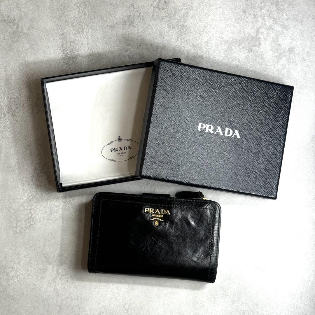 超激安 プラダ PRADA / ブラック 1M1225 バイカラーLジップウォレット 小物