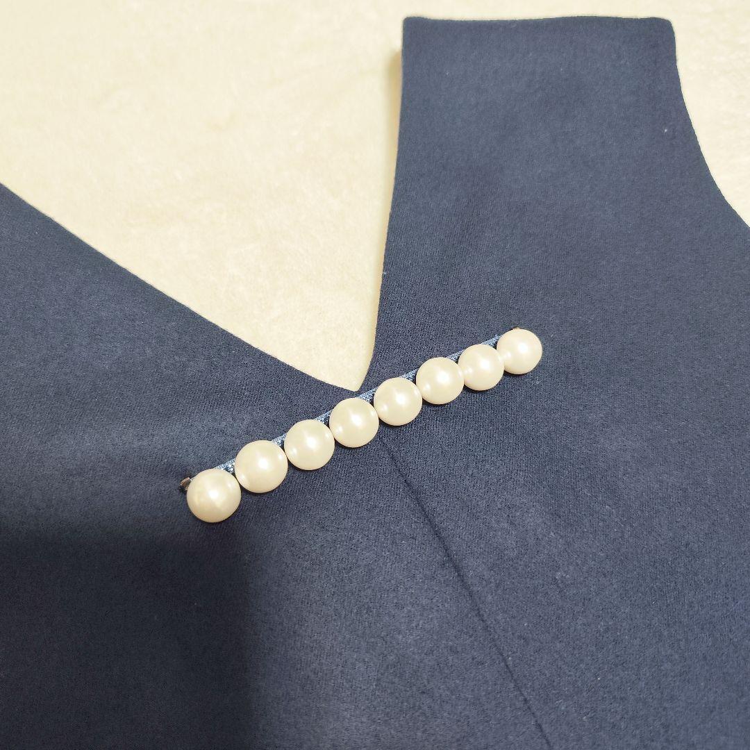 【極美品・1度だけ着用】ヨーコチャン バックパールワンピース ネイビー 36 S