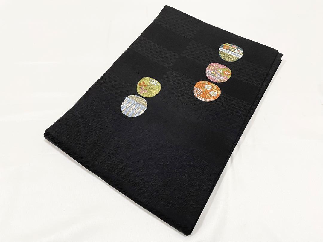 【限定価格セール！】 開き名古屋帯 六通 正絹 金糸 黒 茶入れに小花模様 O65 メルカリ - 着物・浴衣