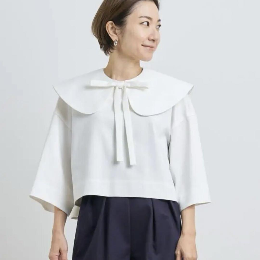 新品未使用yori デニム風ビッグカラーショートブラウス yori デニム風ビッグカラーショートブラウス - メルカリ