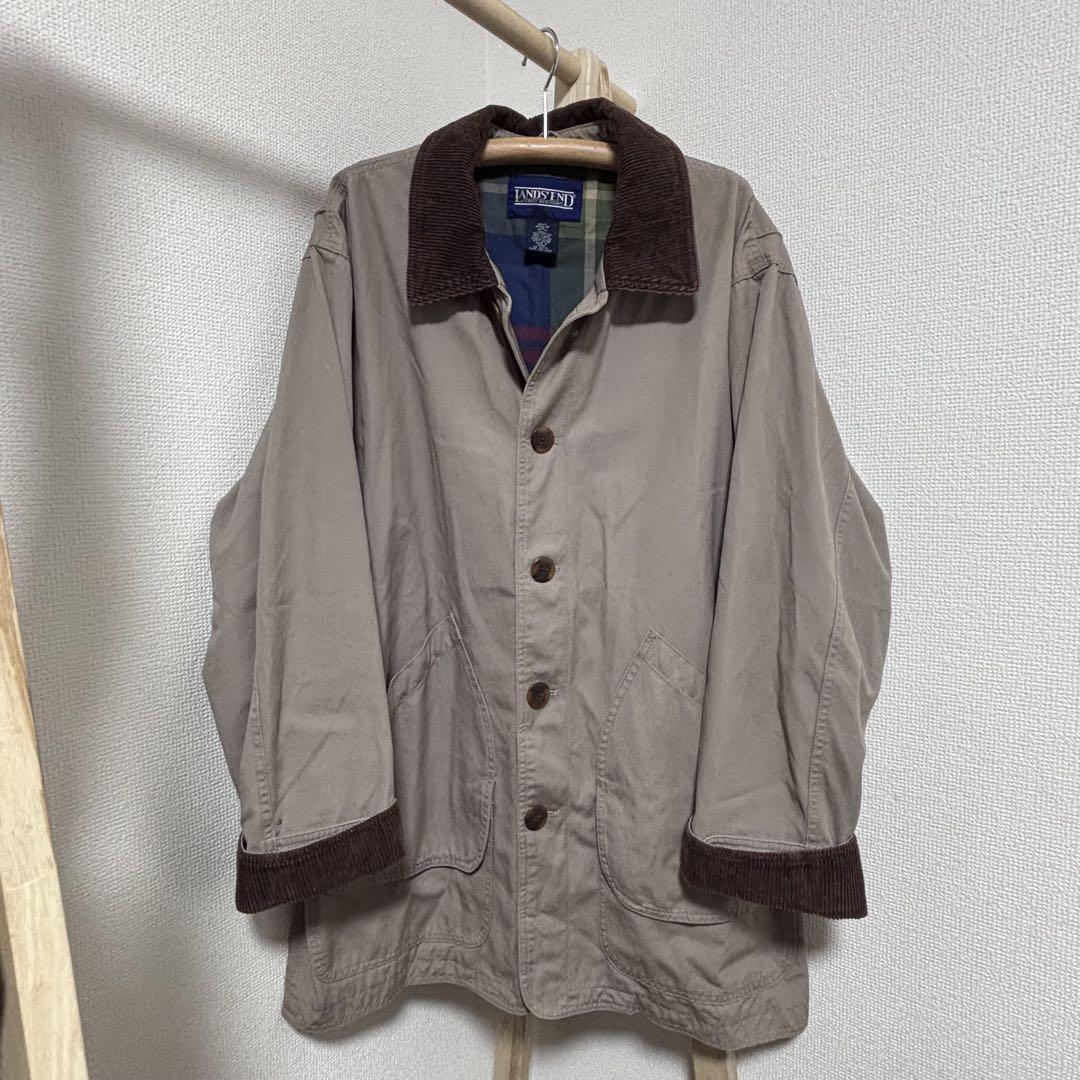 90s Lands' End ハンティングジャケット ベージュカバーオール M