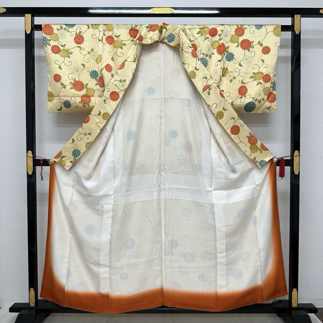 小紋 可愛い花唐草 檜垣の地模様 着物 正絹 袷 広衿 RK-4617