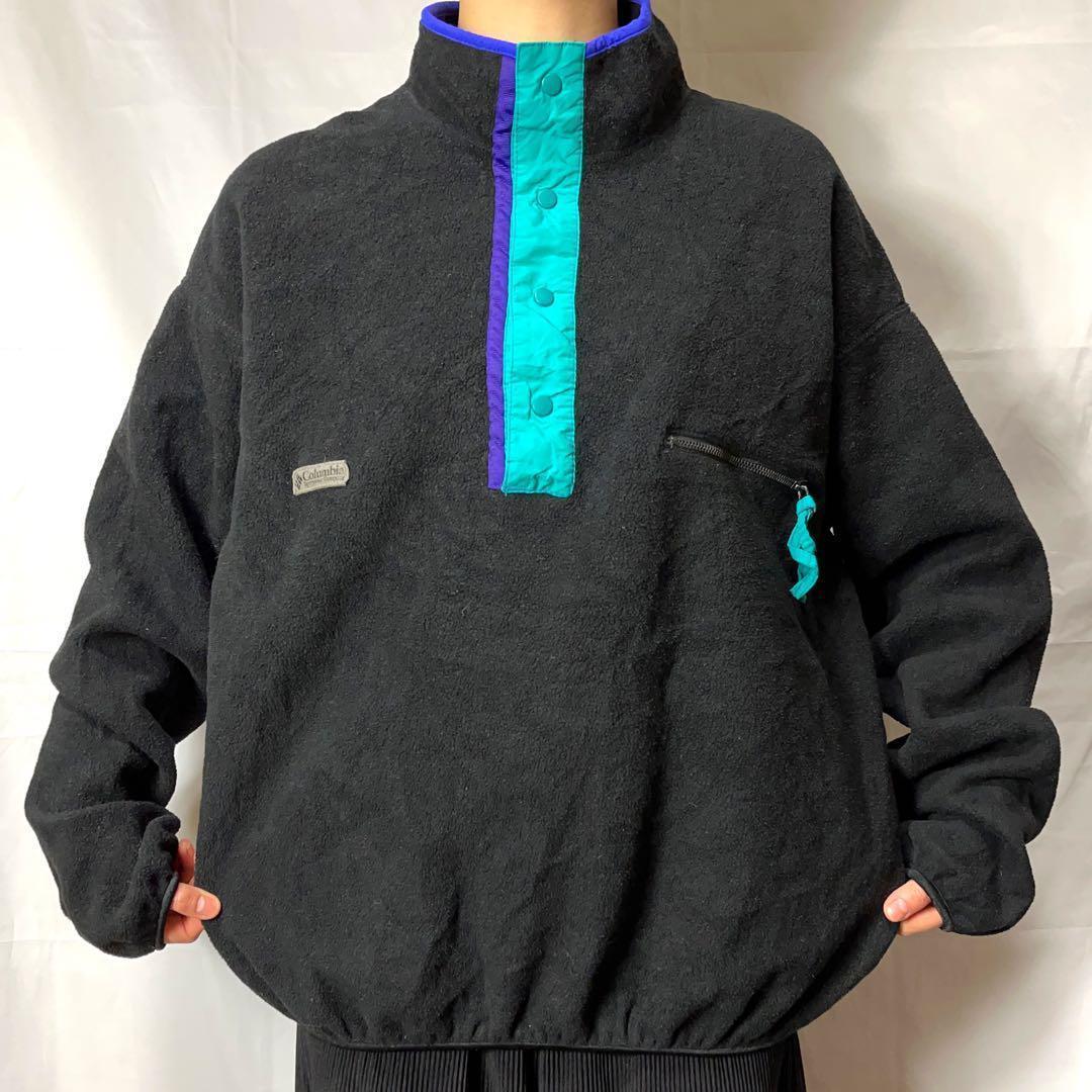 USA製 コロンビア☆スナップTフリース ワンポイントロゴゆるだぼ古着 bx8
