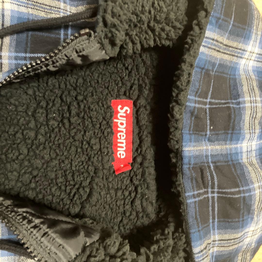 Supreme フード付きネルシャツ ネイビー