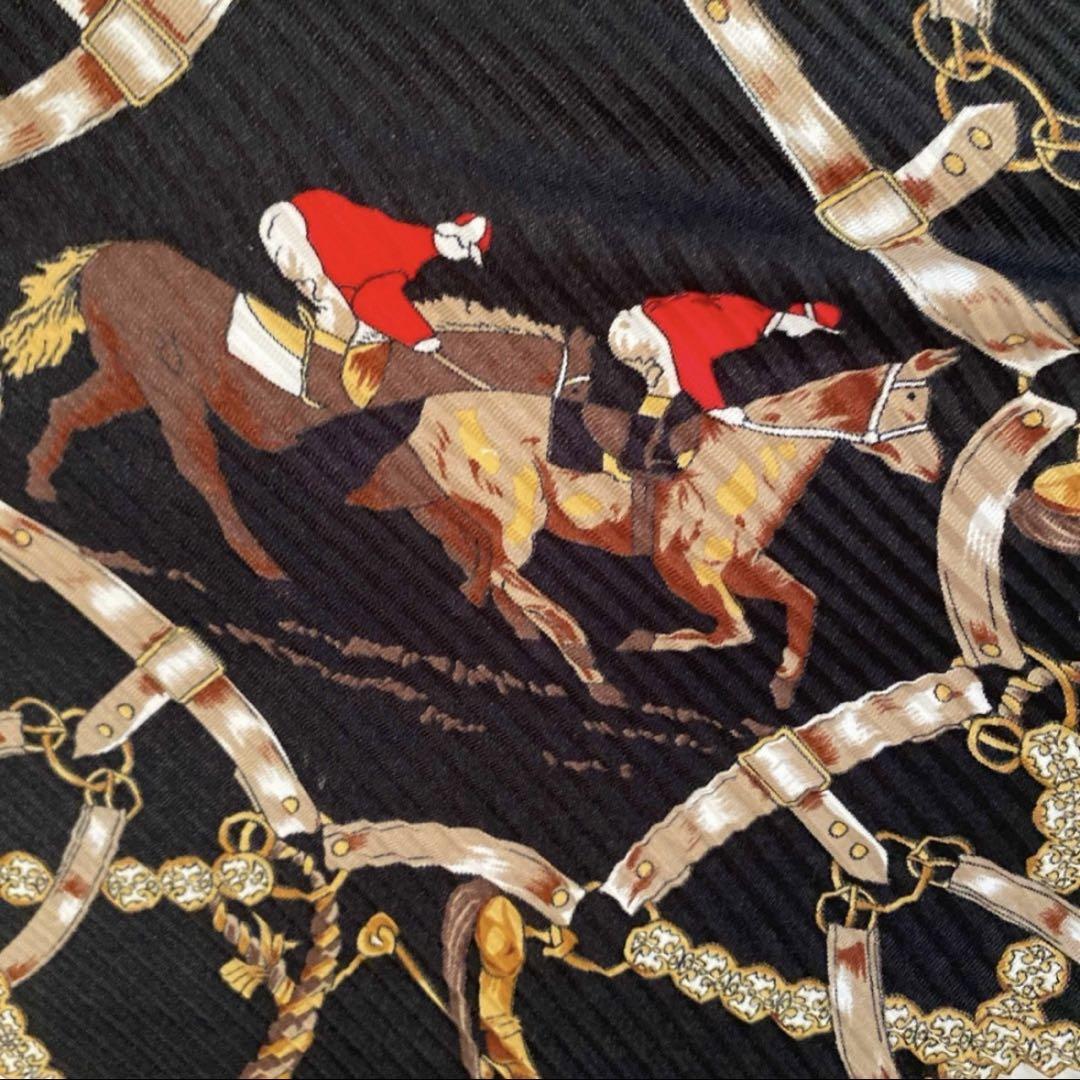vintageヴィンテージレトロused馬と騎手柄プリーツスカーフ