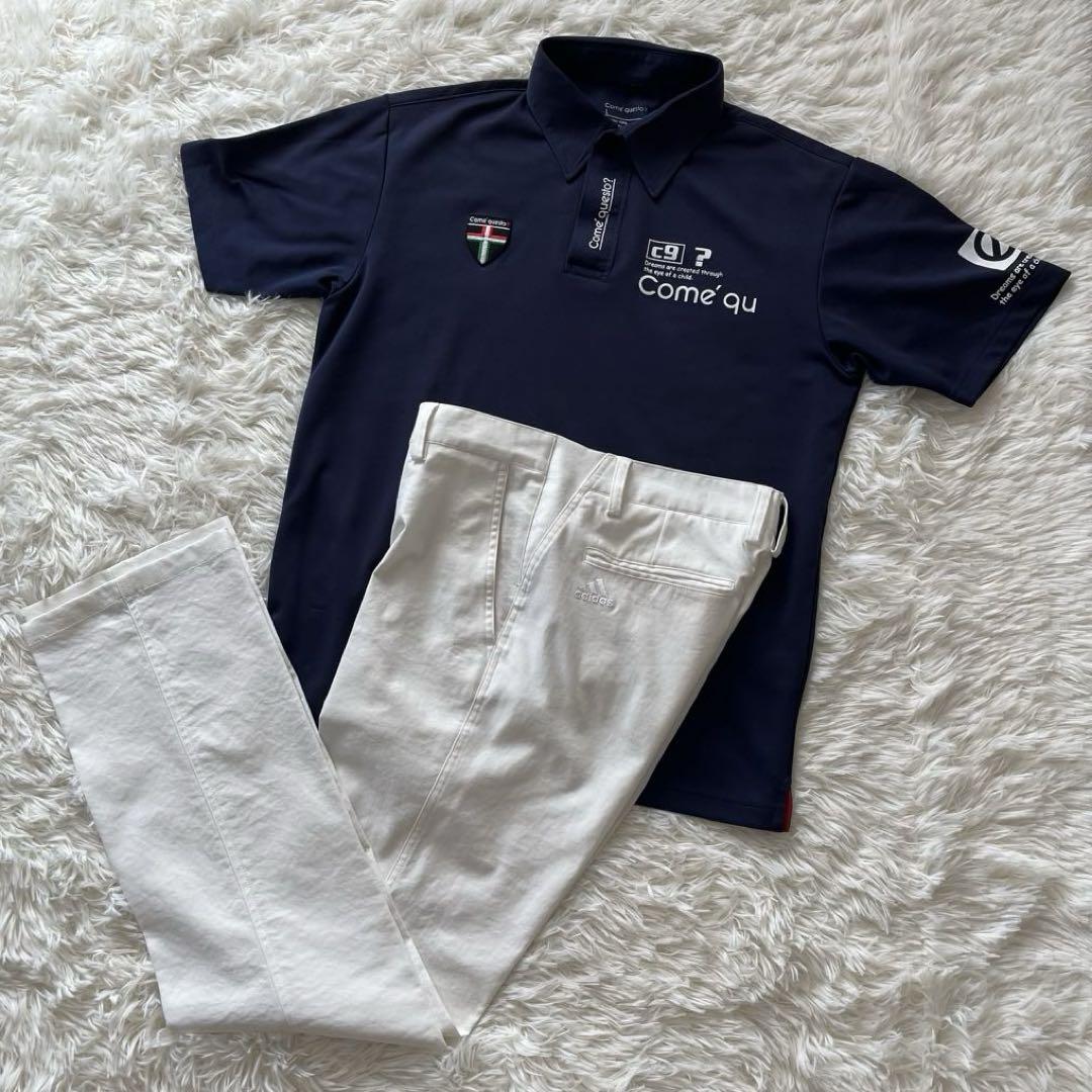 ○コメクエスト○ポロシャツ XL 青 ゴルフ 半袖 日本製 ブルー