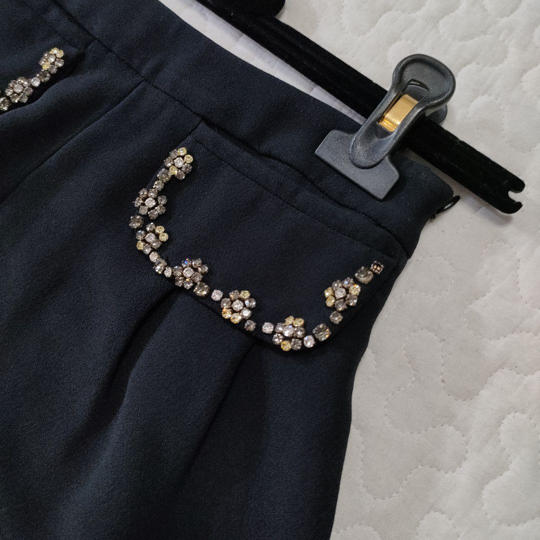 MIU MIU　ビジューポケットショートパンツ　アセテート×ビスコース　ネイビー