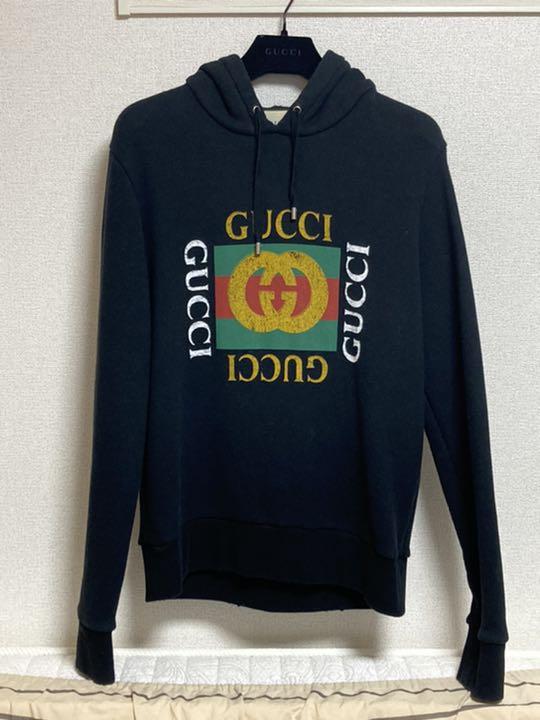 グッチ パーカー フーディー 19AW ヴィンテージロゴ ダメージ加工 XS