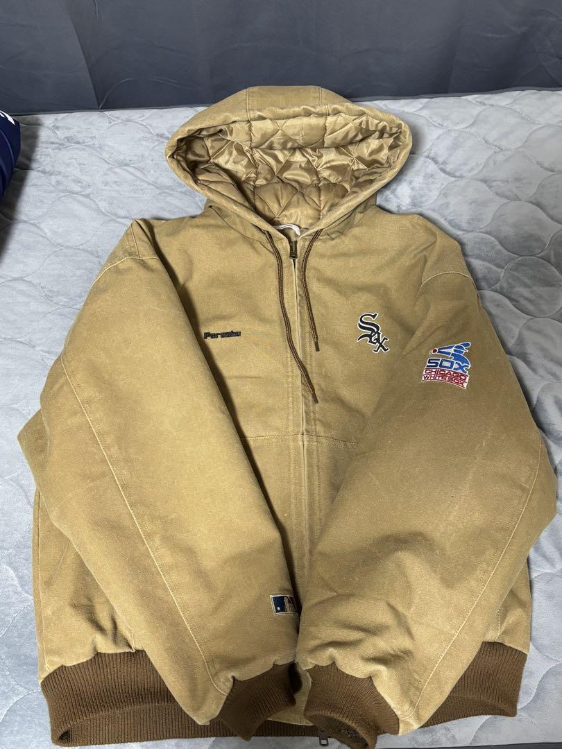 Perushu × MLB コラボ中綿キルティングダックフードブルゾン