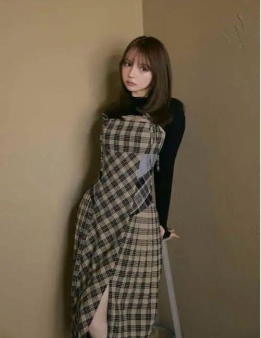 andmary Nadia check long dress