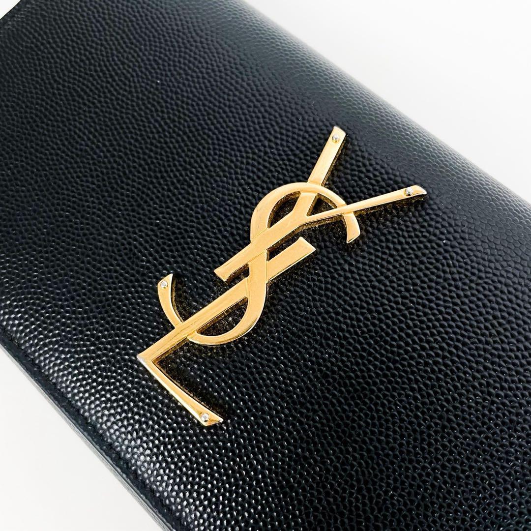 良品★サンローラン 長財布 キャビアスキン レザー ブラック YSL