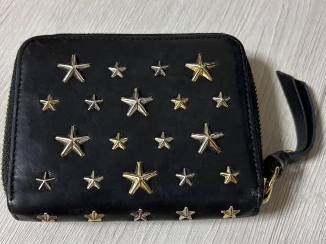 JIMMY CHOO 星型スタッズ ブラック レザー 二つ折り財布