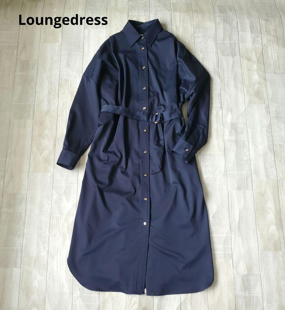 Loungedress サテンBIGシャツワンピース ネイビー