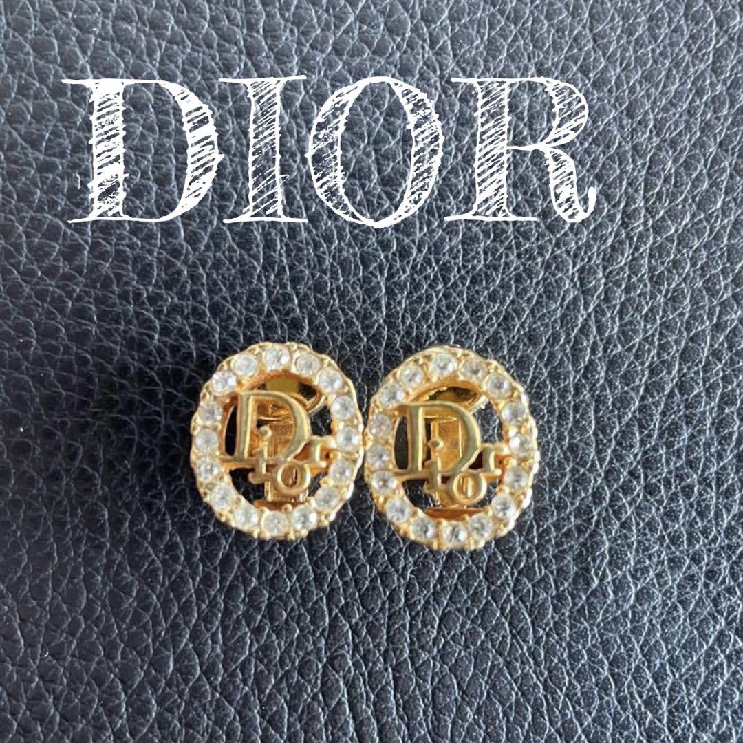 christian dior イヤリング　ラインストーン　ゴールド