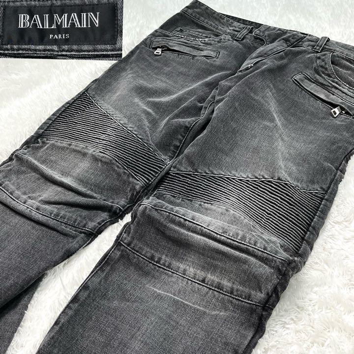 BALMAIN バイカー　フレア　デニム　ペイント　サイズ34 美品